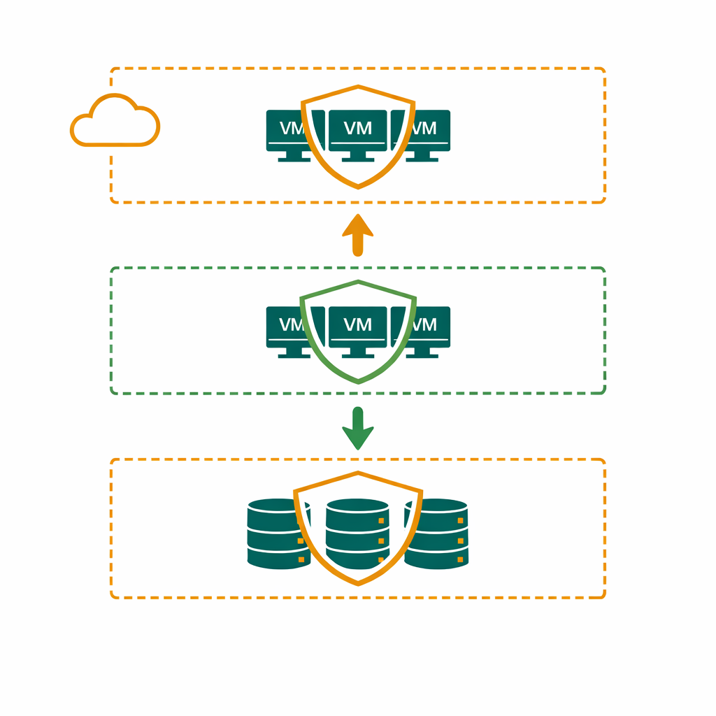 Application Security Groups diagram showing web tier, business tier and data tier segmentation