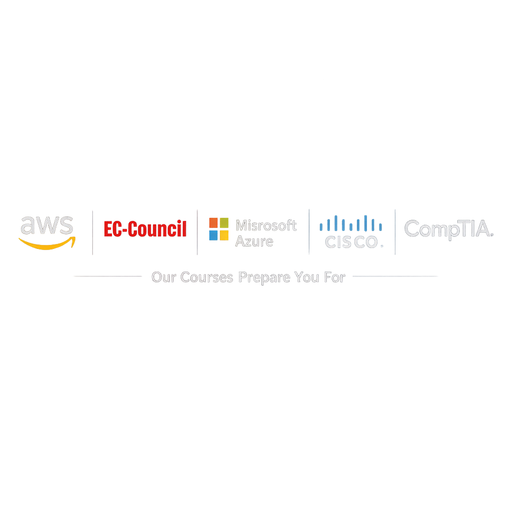 AWS, EC-Council, Microsoft Azure, Cisco, CompTIA certification partner logos