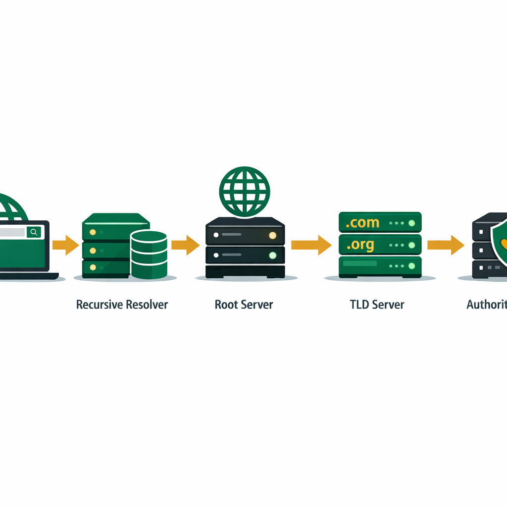 DNS explained for beginners showing how domain names resolve to IP addresses