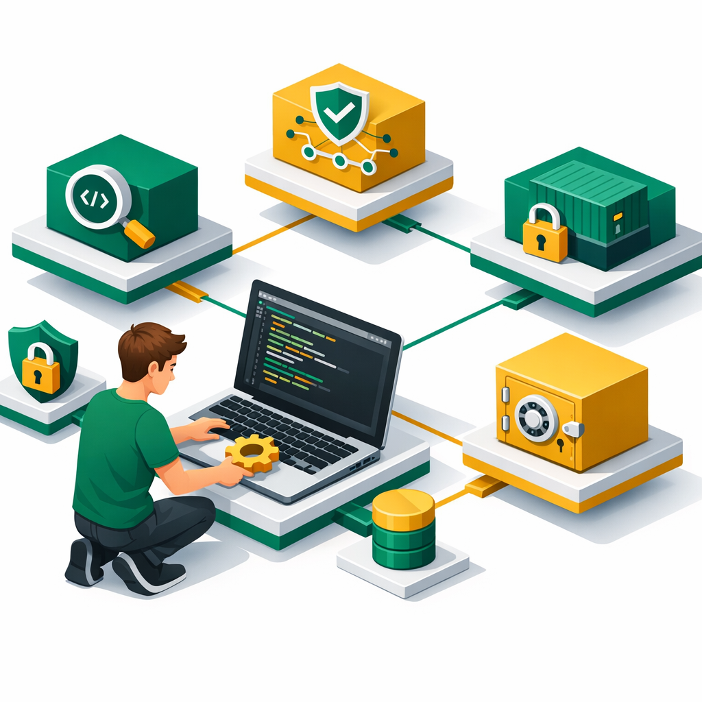 Isometric view of DevSecOps tools setup for beginners