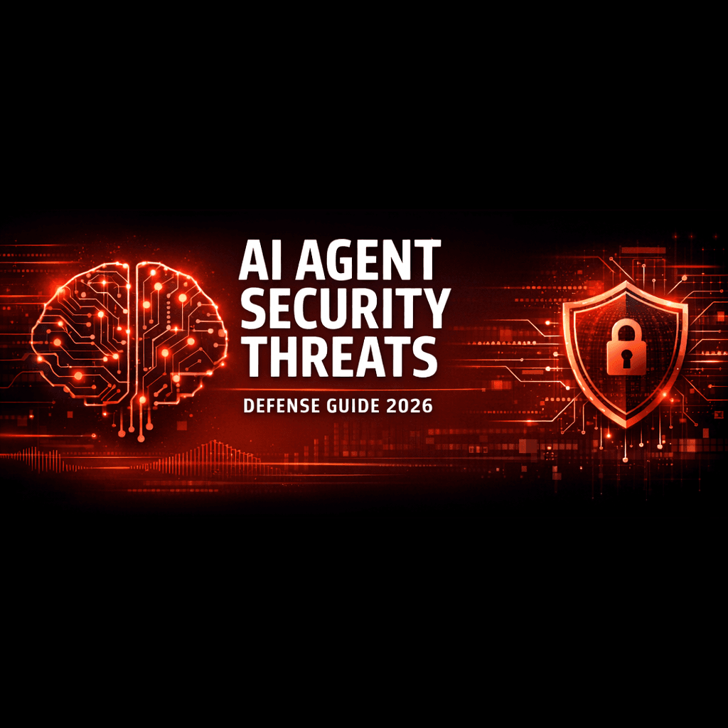 AI agent security threats banner showing cybersecurity defense in 2026