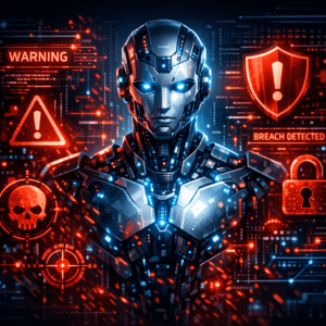 AI agent security threats showing digital shields and warning indicators