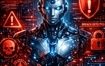 AI agent security threats showing digital shields and warning indicators