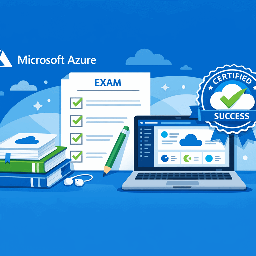 Azure AZ-104 exam 2026 - certification study guide with Azure cloud icons
