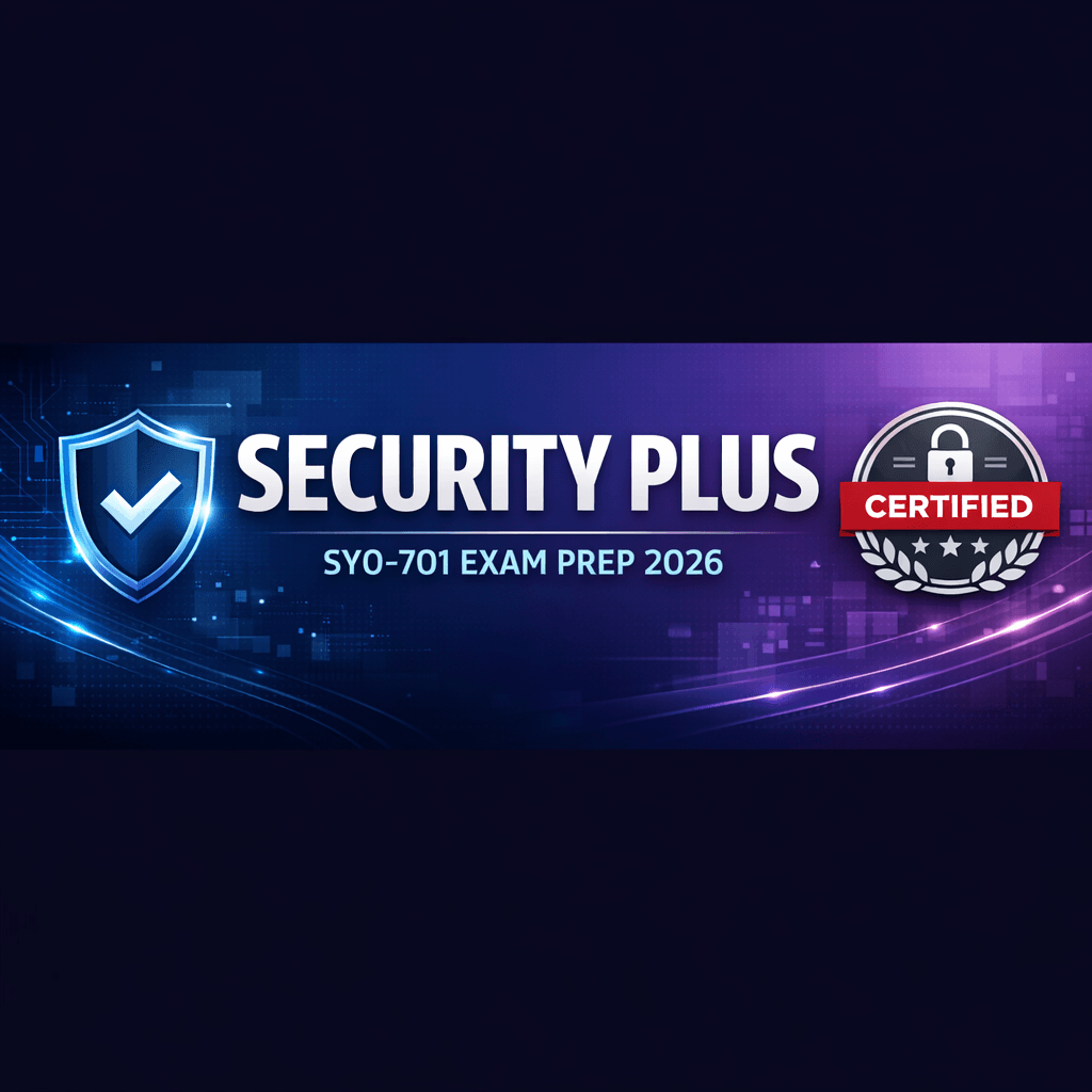 Security Plus SY0-701 certification exam banner with keyphrase