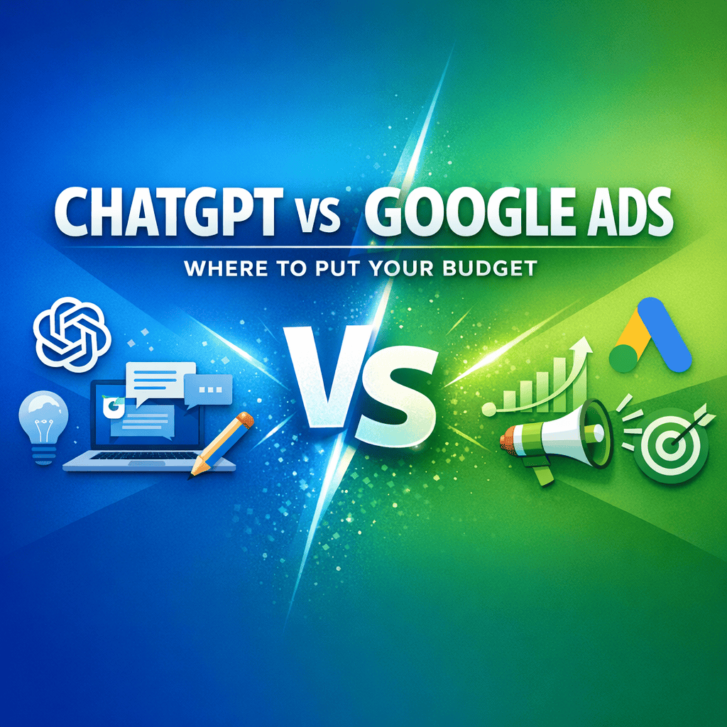 ChatGPT Ads Manager vs Google Ads side-by-side budget comparison