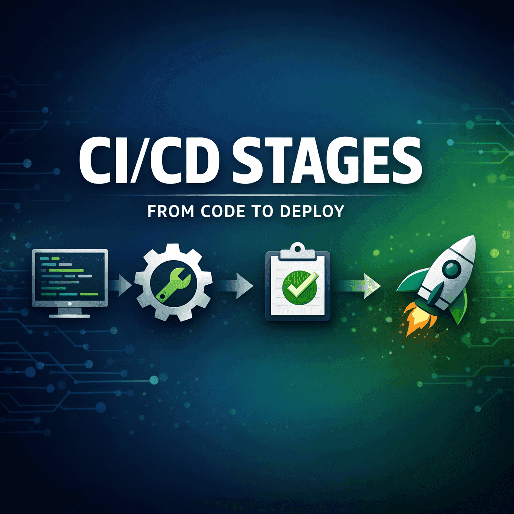 CI/CD pipeline stages from code to deploy banner