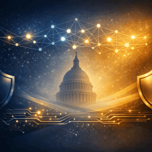 US AI model testing featured image with capitol dome and neural network motif
