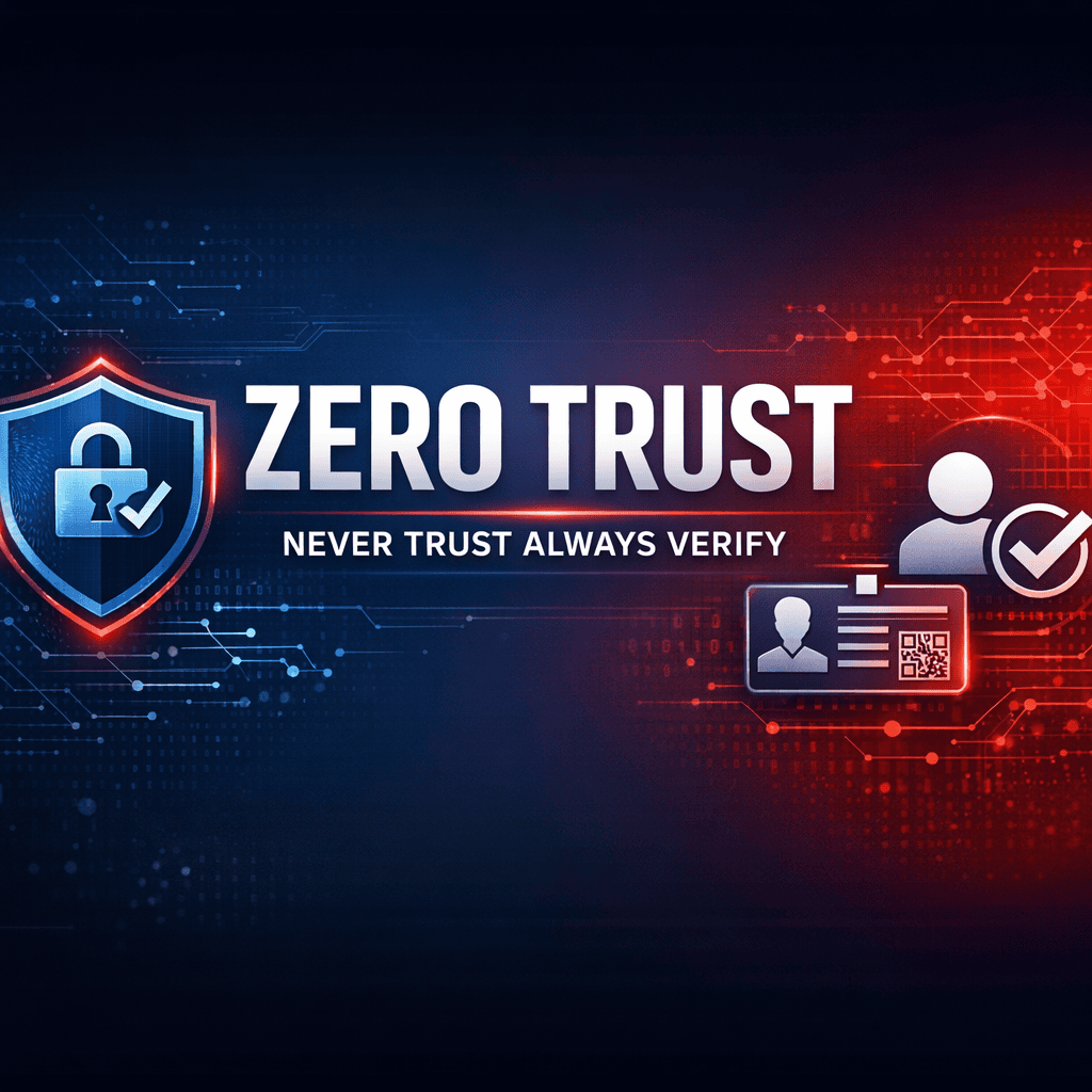 Zero trust security never trust always verify cybersecurity banner