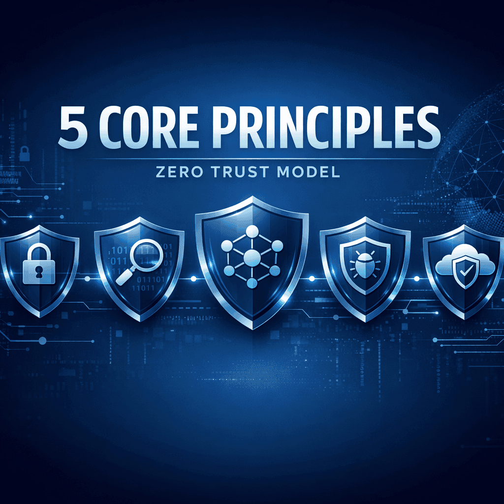 Zero trust security five core principles model diagram