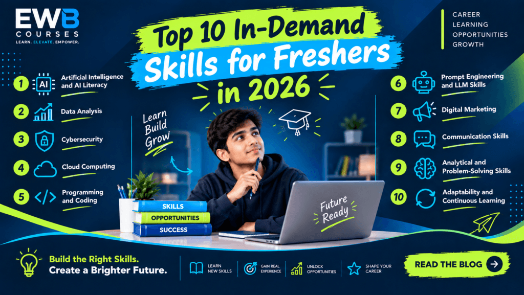 Top 10 In-Demand Skills for Freshers in 2026 including AI, data analysis, cybersecurity and cloud computing